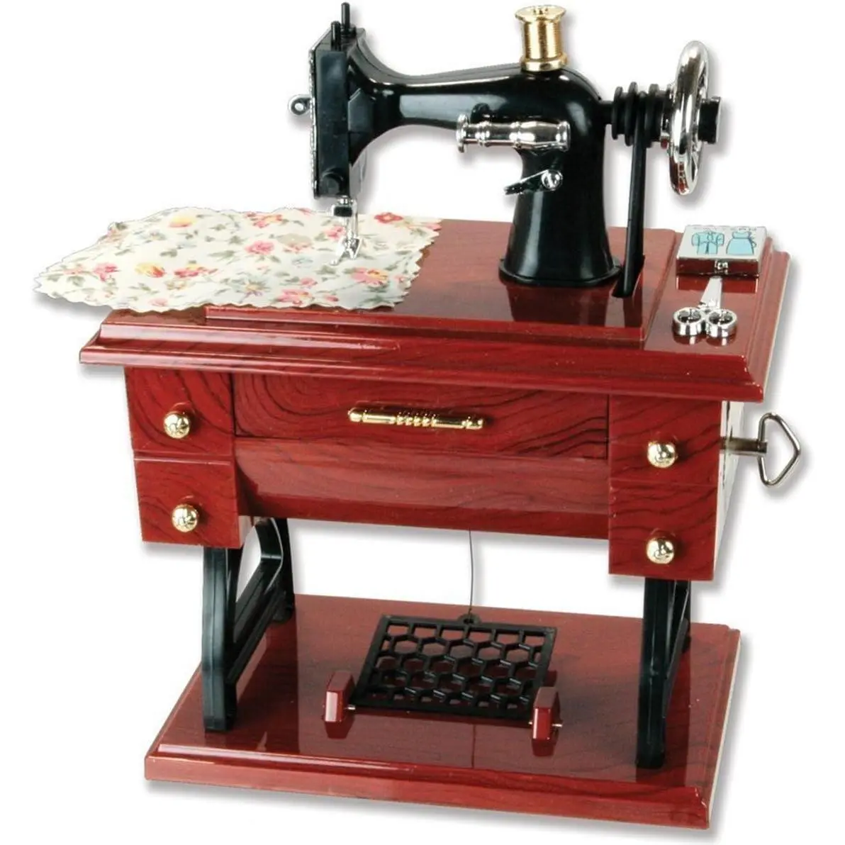Vintage Mini Sewing Machine Style Plastic Music Box Table Desk Decoration Toy Gift for Kid Children, brown