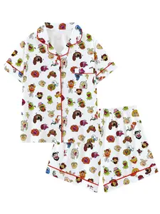 Girls' Muppet Movie Cartoon Print Loose Short Sleeve Pajama Set, Comfortable All-Season Sleepwear, Ideal Gift for Home & Travel