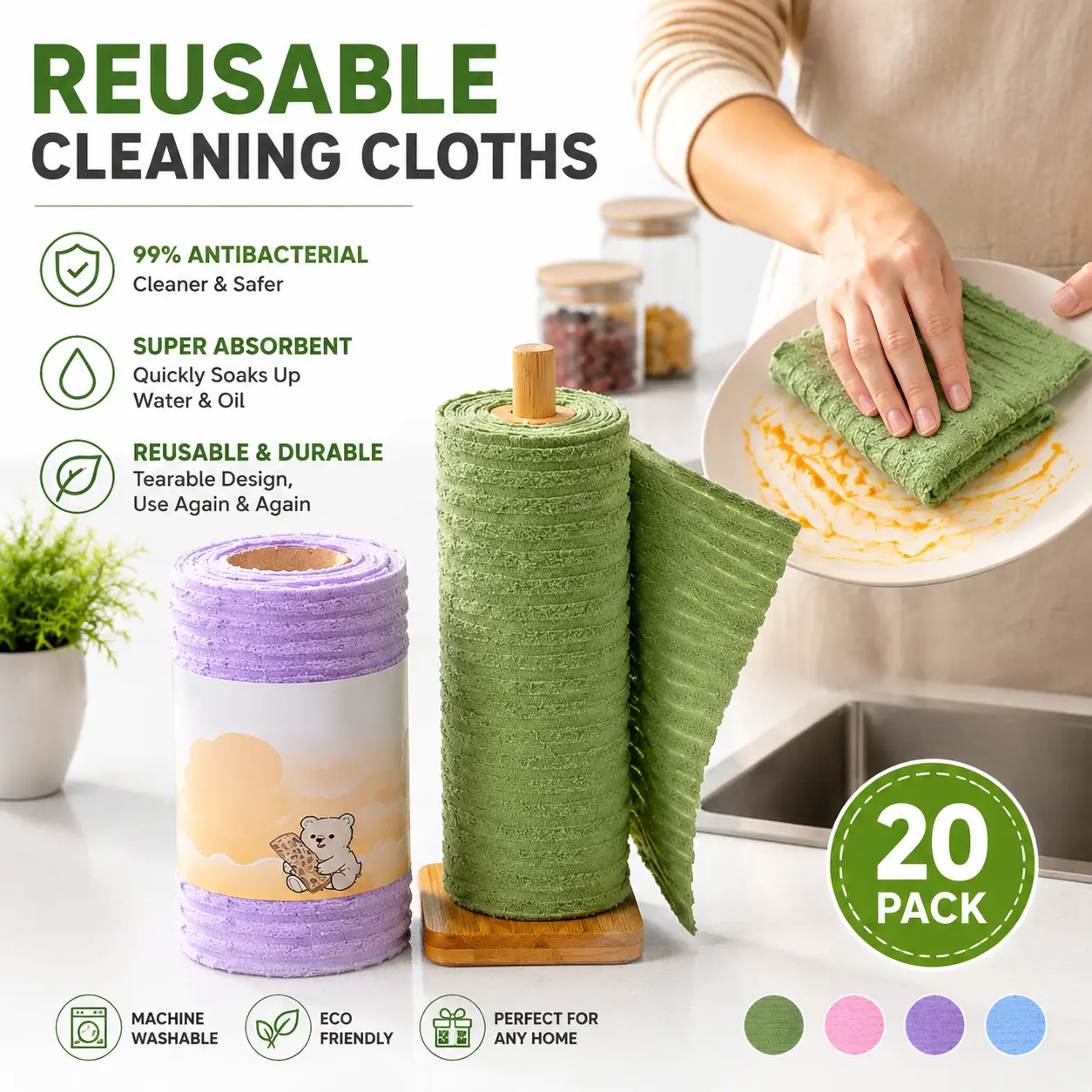 Tearable Reusable Plush Cleaning Cloth Roll,Washable Absorbent Household Cleaning Towels for Tableware,Cooktop,Glass,Cabinet
