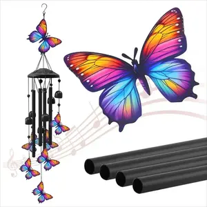 Butterfly Wind Chimes for Outdoor Decor – Black Metal Hanging Wind Chimes, Durable Garden & Yard Ornament, Meaningful Memorial & Birthday Gift for Mom, Grandma, Women & Men