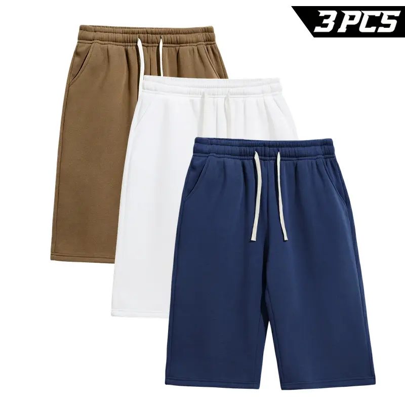 Men's 3-Pack Summer Sweat Shorts, Coordinated Color Bundle, Adjustable Drawstring Elastic Waist, Above-Knee Straight-Leg Bottoms with Pockets for Travel and Gym