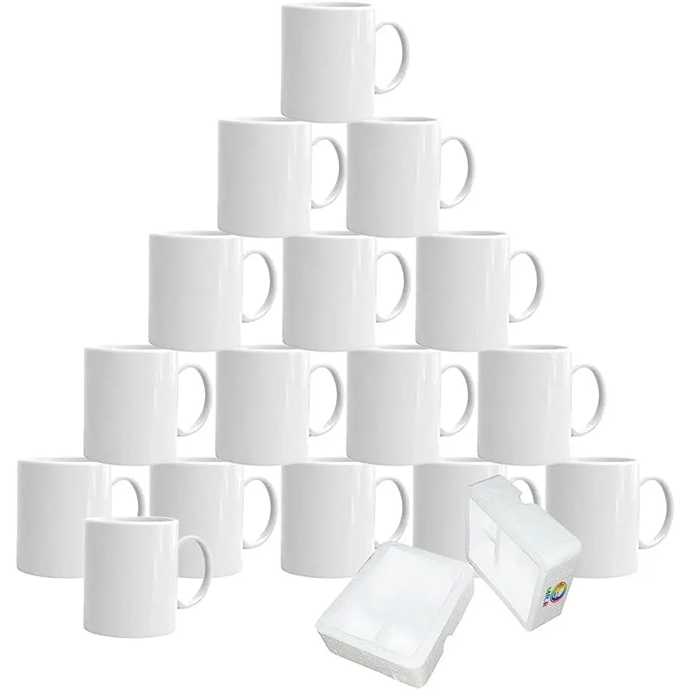 Set of 16 Sublimation Blanks Dishwasher White Ceramic Coffee Mugs 11oz Blank Ceramic Classic Drinking Cup Mug For Milk  Cola Water