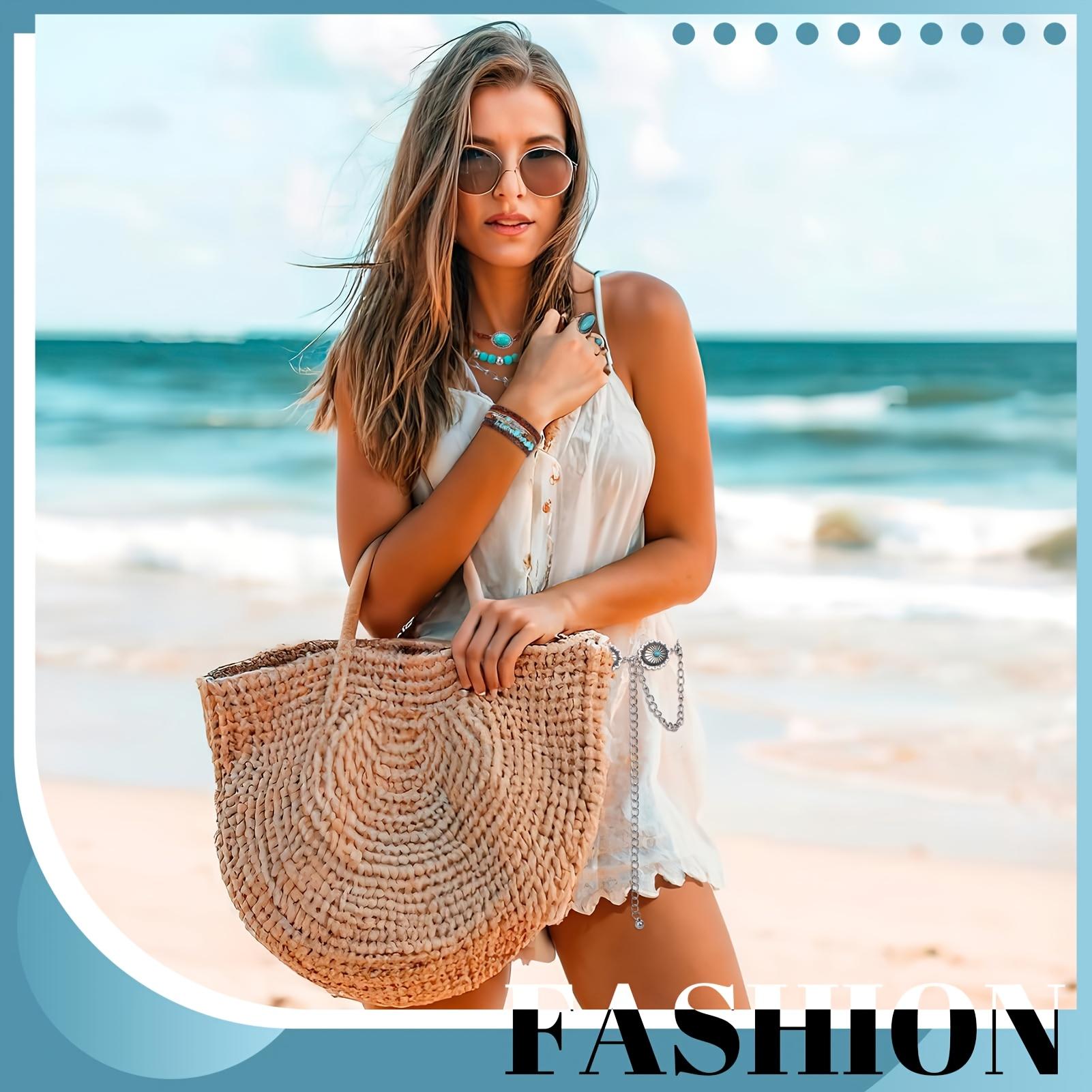 Western Jewelry Set - Boho Turquoise Dangle Earrings, Necklace, Bracelet, Ring with Concho Belt for Women |   Vintage Style, Silver Plated, Artificial Crystal, Copper, Ideal for Gift-Giving and Party Occasions, All Seasons