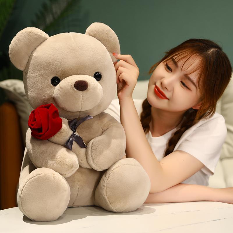 Rose Bear Plush Toy Soft Stuffed Plushies Home Sofa Throw Pillow Ornament Kids Favors Valentine's Day Gifts Wedding Party Decors