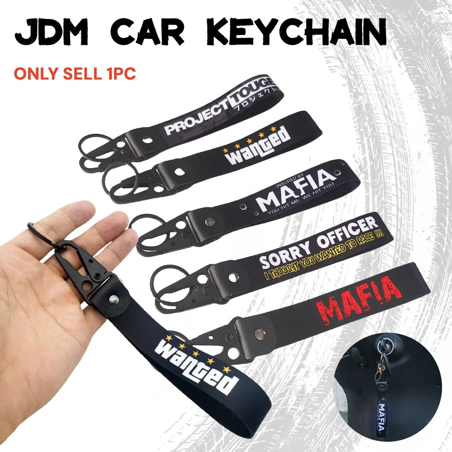 1 pc JDM Horror Slogan Keyring Car Keychain, Key Rings For Car Keys, Featuring Street Gang & GTA Culture Wrist Lanyard & Backpack Hook The Ideal Accessory for Motorcycle & Auto Enthusiasts, Perfect for Car Lovers Cool Keychains