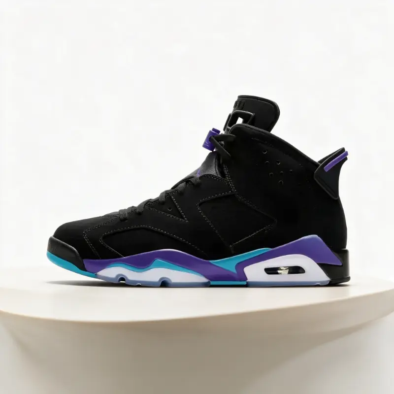 Black Matte Suede Purple Cyan Gradient High Top Basketball Sneakers Breathable Perforated Upper Visible Heel Air Cushion Shock Absorbing Athletic Trainers Translucent Rubber Outsole Unisex Street Sport Shoes for Court Workout Daily Street O