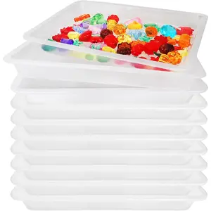 10 count Activity Plastic Art Trays,Stackable Craft Tray,Flat Storage Tray,Serving Organizer Tray for ,School,,Painting,Beads,DIY Projects,11 x 8.27 x 1.18 Inch(Clear)