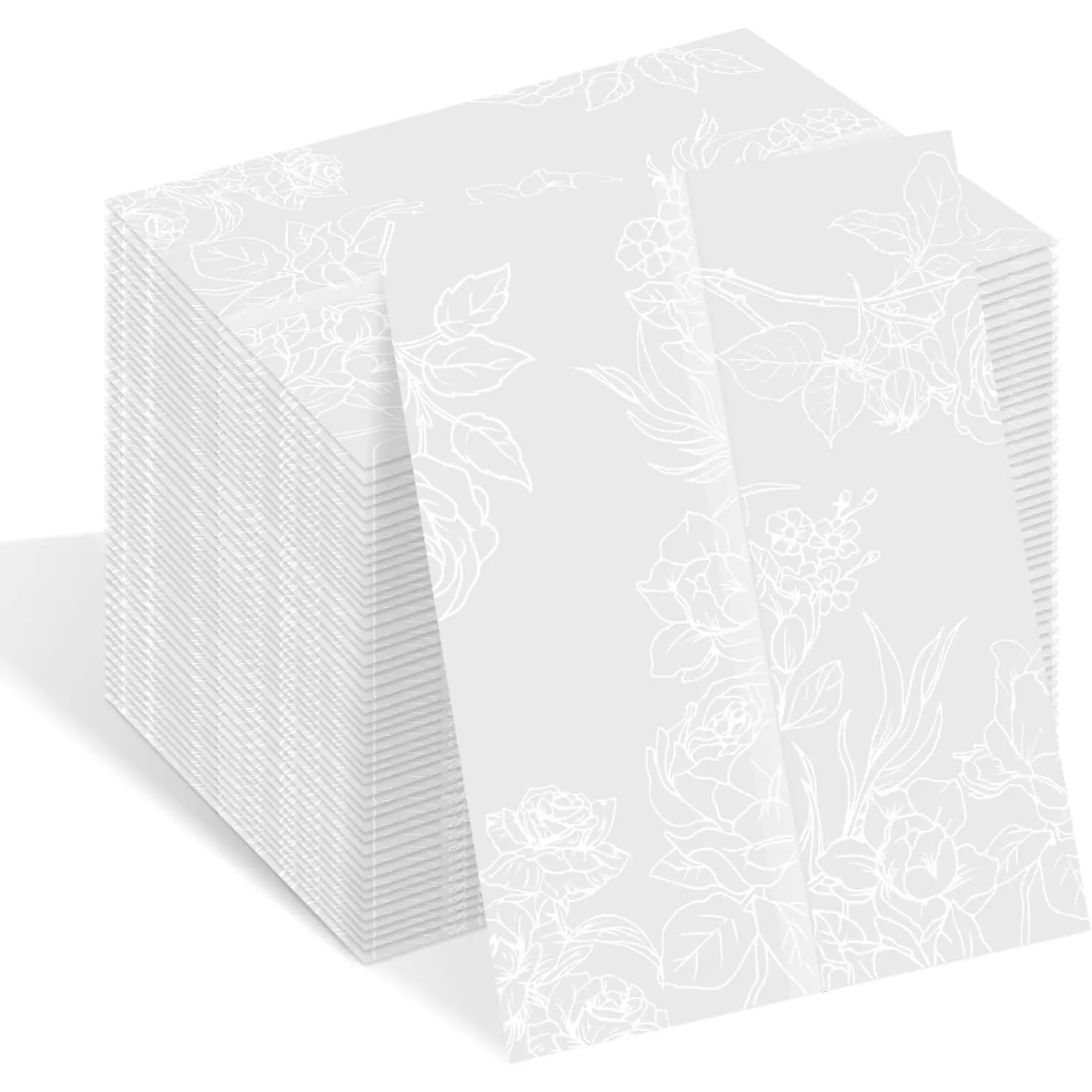 100 Pack Wedding Vellum Jackets for 5x7 Invitations, 115 GSM Translucent Vellum Paper Invitation Sleeves Pre-Folded Floral Wedding Invitation Wraps Wedding Invitation Accessories (White Rose)