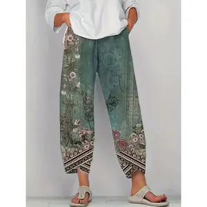 Chic Vintage Floral Capri Pants • Casual and Comfortable • Elastic Waist • Pockets