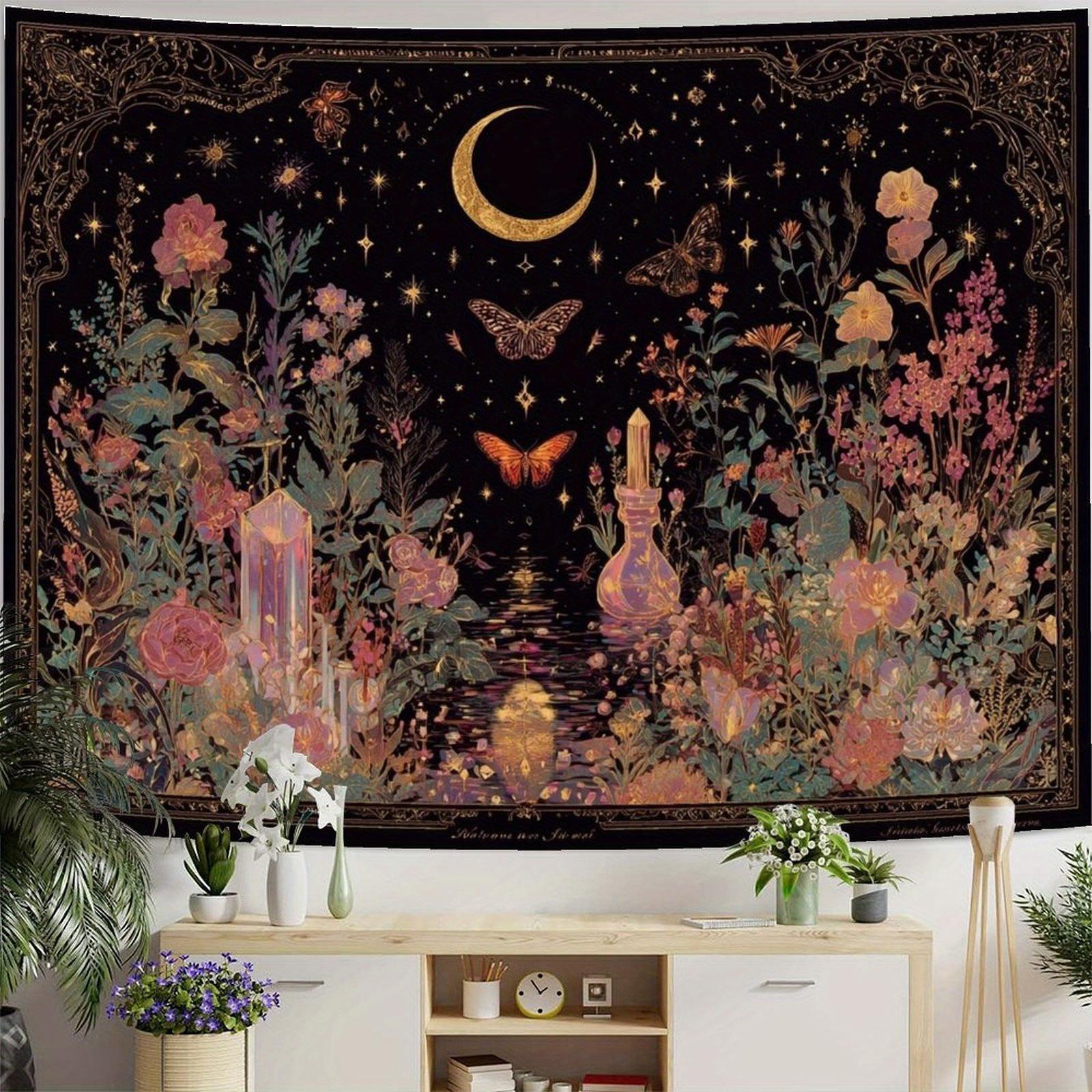 Boho Aesthetic Tapestry for Bedroom Wall Art, Large Floral Butterfly Wall Hanging Decor for Dorm Living Room Aesthetic Room Decor for Women Girls