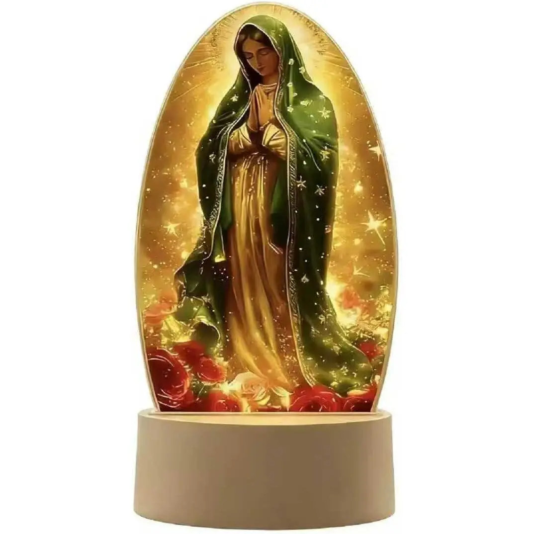 Virgin Mary Prayer Night Light,Altar para La Virgen De Guadalupe,Guadalupe Virgin Prayer Lamp,LED Table Lamp of Mary Devotional,Gift Christmas Birthday Faith & Spiritual Comfort (F)