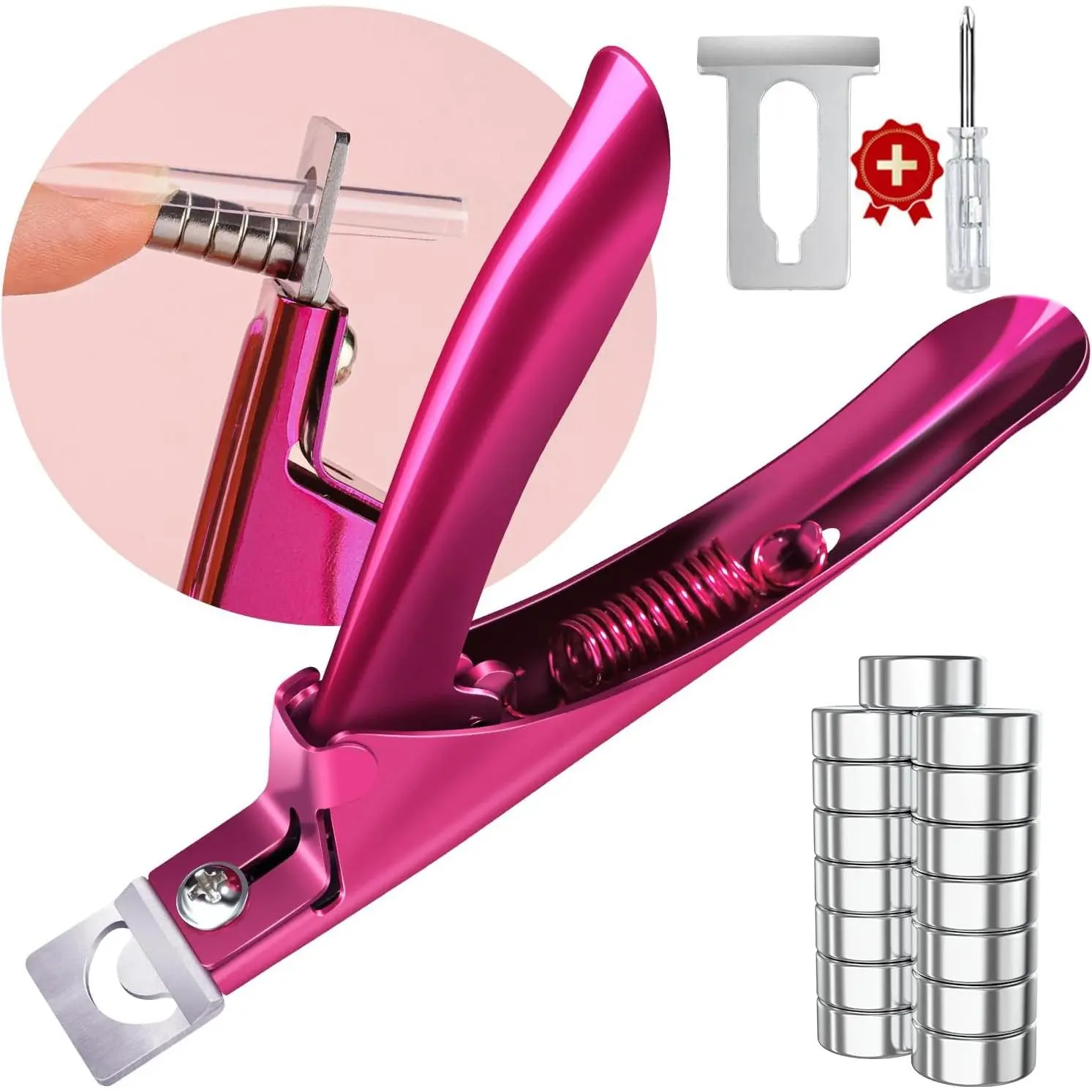 Green Adjustable Nail Clippers with Magnets Sizers for Acrylic Nails, Artificial Fake Nail False Nail Tip Cutter Trimmer Manicure Pedicure Sharp Blade Clip Tool for Salon Home Art Beauty