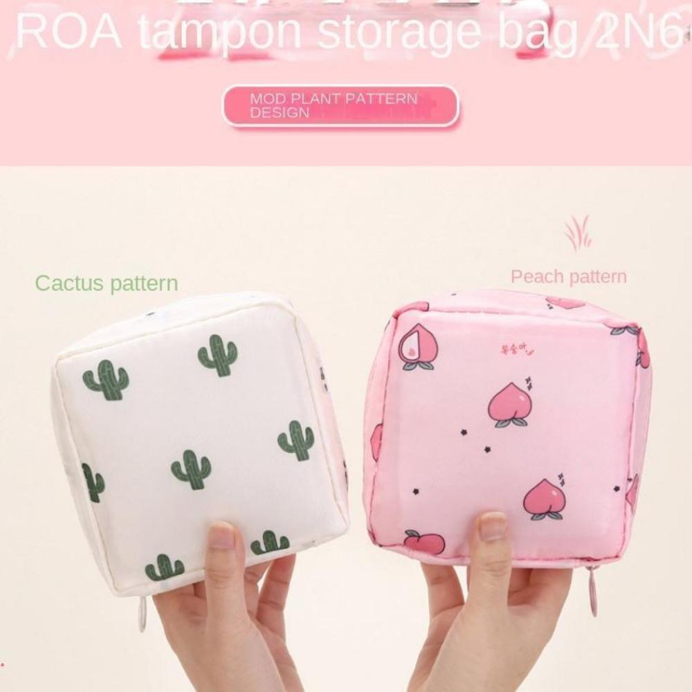 Cartoon Pattern Sanitary Napkin Storage Bag, 1 Count Portable Zipper Sanitary Napkin Storage Bag, Small Storage Bag for Outdoor Travel, Organiser, Storage Organizer Bag, Space Saving Bags