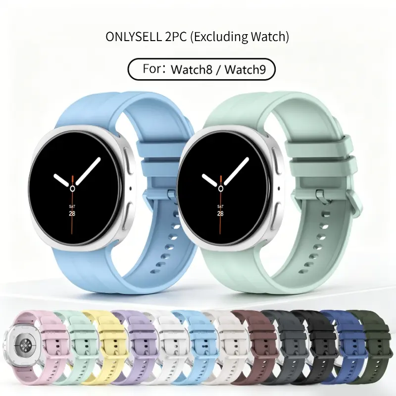 2pc Pin Buckle Silicone Replacement Watch Band Compatible With Samsung Galaxy Watch 9 (40mm/44mm), Galaxy Watch 8 (40mm/44mm), Galaxy Watch 8 Classic (46mm), Soft Casual Sweat Resistant Adjustable Wrist Strap Accessory For Men Women (Watch Not Included)