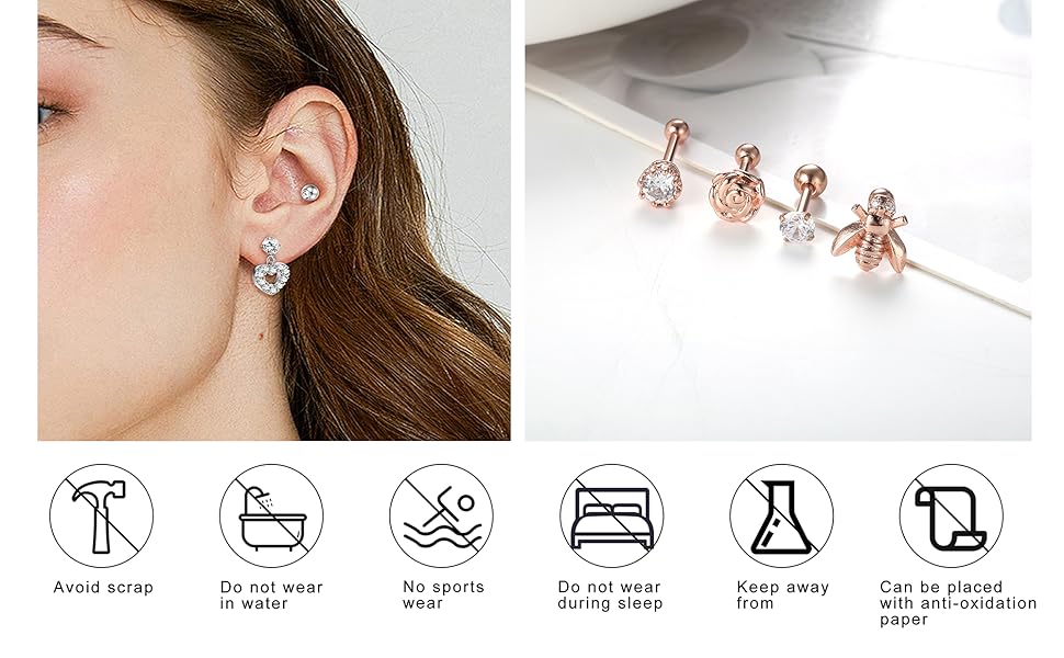 15Pcs Surgical Steel Cartilage Piercing Set | 16G Tragus Helix Conch Studs & Hoops | Hypoallergenic Silver/Gold/Rose Gold Earring Bundle for Sensitive Ears