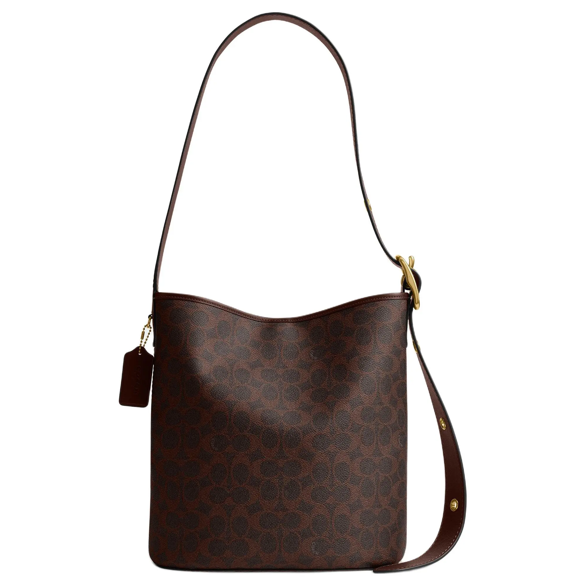 COACH Bleecker 28 Classic Logo Metal Hardware Bucket Bag for Women, Oversized, Maple Brown