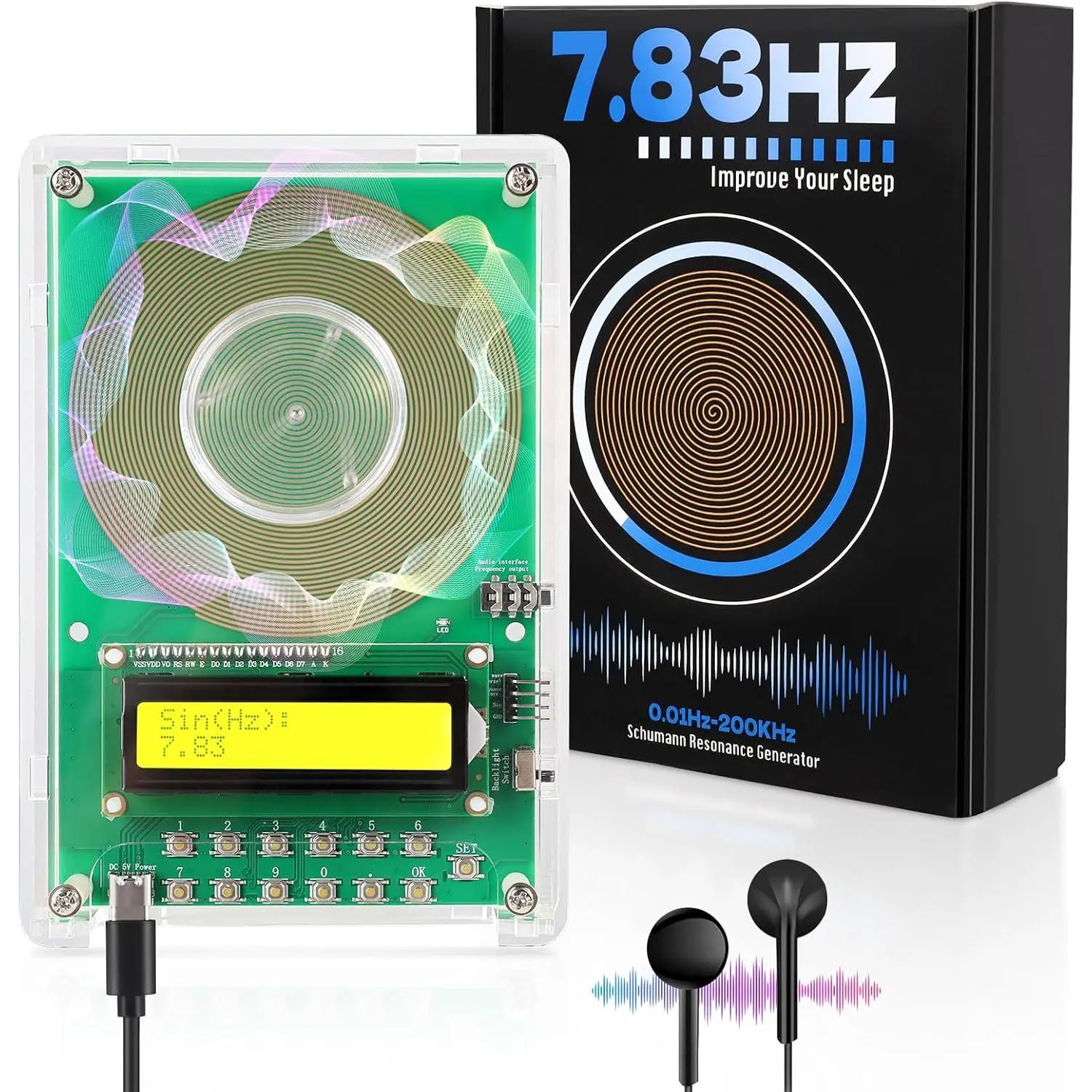 0.01Hz-200kHz Adjustable Frequency Generator for Healing |   7.83Hz Schumann Resonance Device, USB-C Powered Sine Wave Signal Generator, With LCD Display