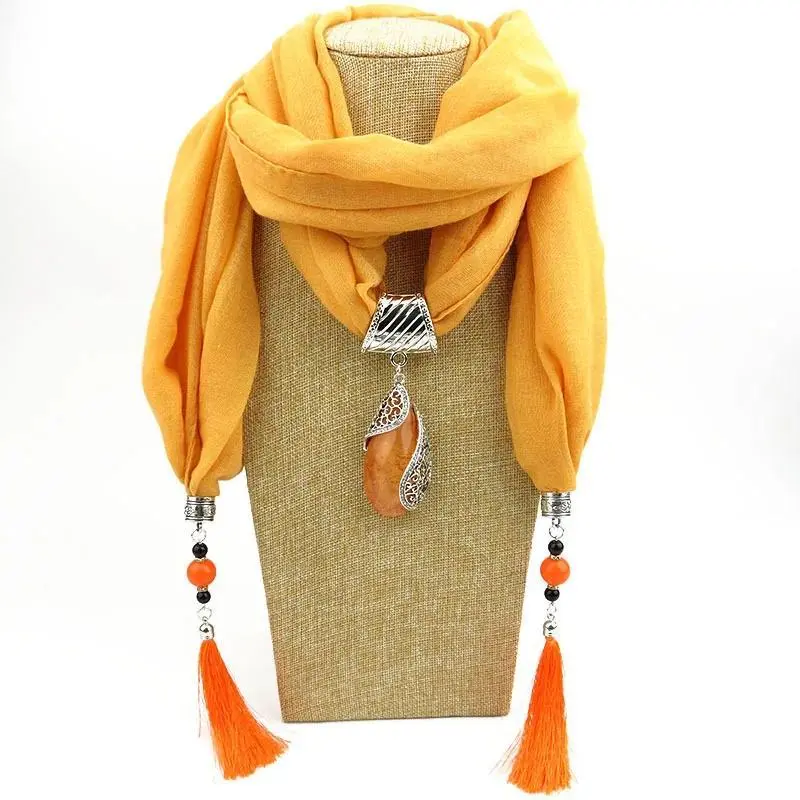 Women Long Scarves Exaggerating Pendant Necklace Lady Ring Scarf Women Tassels Muffler Lady Polyester Cotton Scarf Shawls