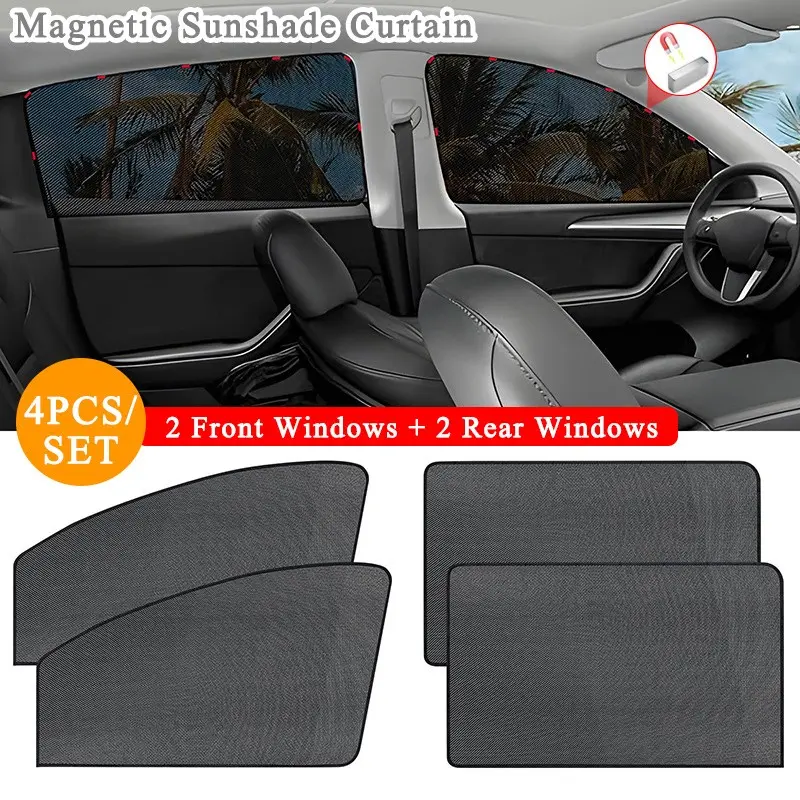 4pcs Car Side Window Sunshade Curtains with Magnetic Mesh, Mosquito & UV Protection, Auto Sunshade Cover, Easy Installation, Magnetic Sunshades, Sun Shades For Car Windows