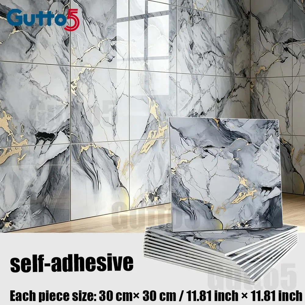 Square self-adhesive tile sticker, Marble Tile Stickers, single piece size 11.81x1.81 inches, various marble patterns, luxury styles, ready to peel and stick, suitable for kitchen, bathroom, Tiles Sticker - Gutto5