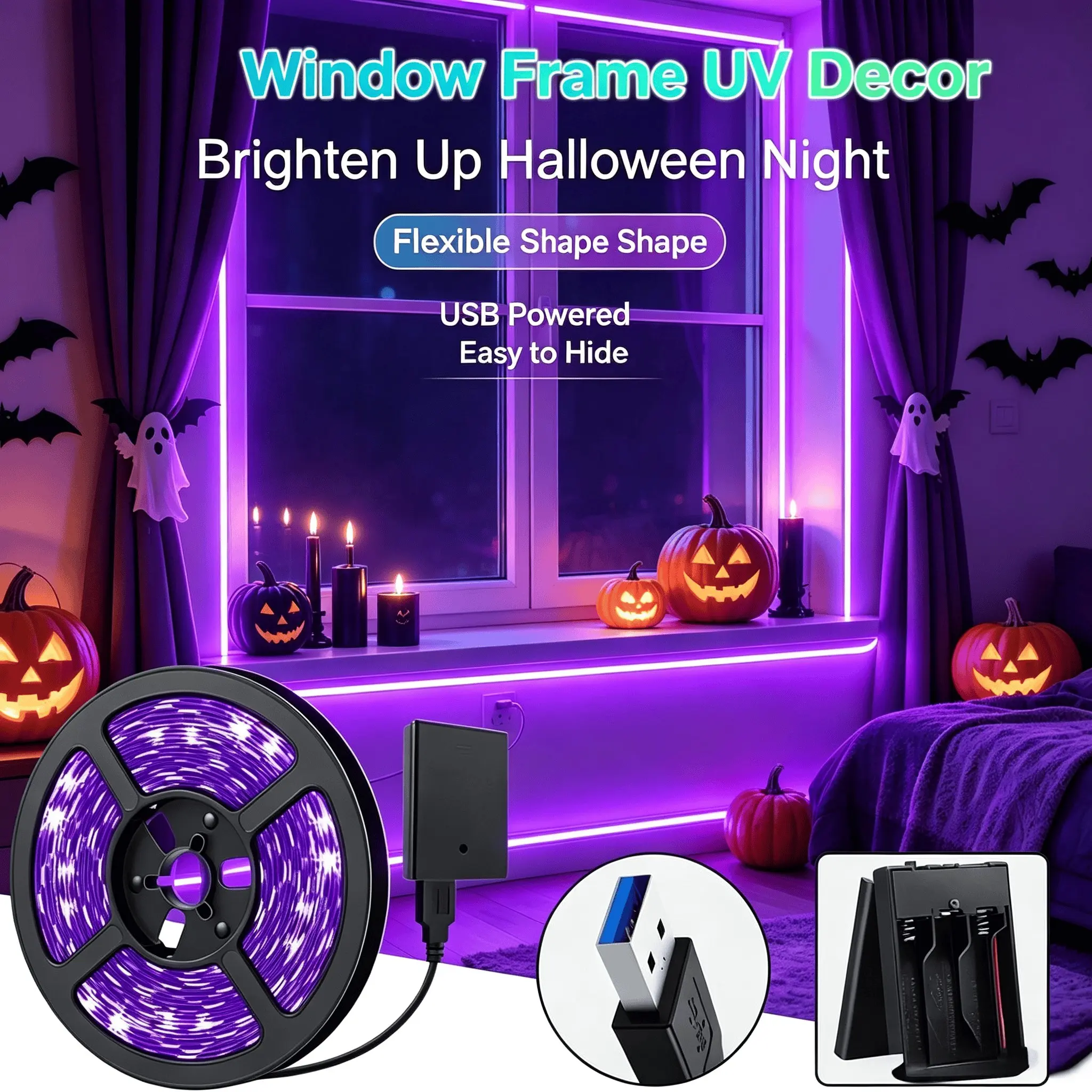 Halloween USB Powered LED Light Strip, 5v Voltage, DIY Friendly, TV & Computer Background Decor, Home Living Room Festival Lighting