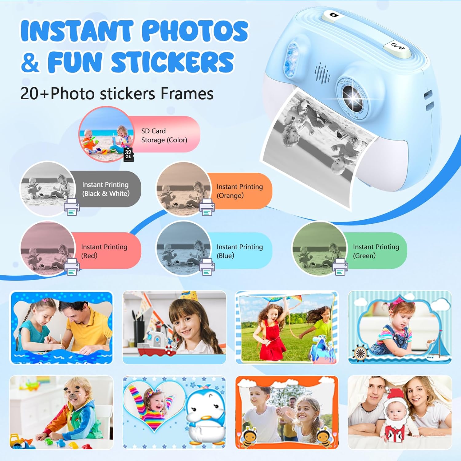 Camera Instant Print 1080P Front Rear Dual Selfie - Digital Camera with Video , 32GB & 5-Color Print Paper/ 250 Photos,Easy to Use & Toys Gifts for Boys Girls, Ages 3-12 Camera Instant Print 1080P Front Rear Dual Selfie - Digital Camera with Video , 32GB & 5-Color Print Paper/ 250 Photos,Easy to Use & Toys Gifts for Boys Girls, Ages 3-12