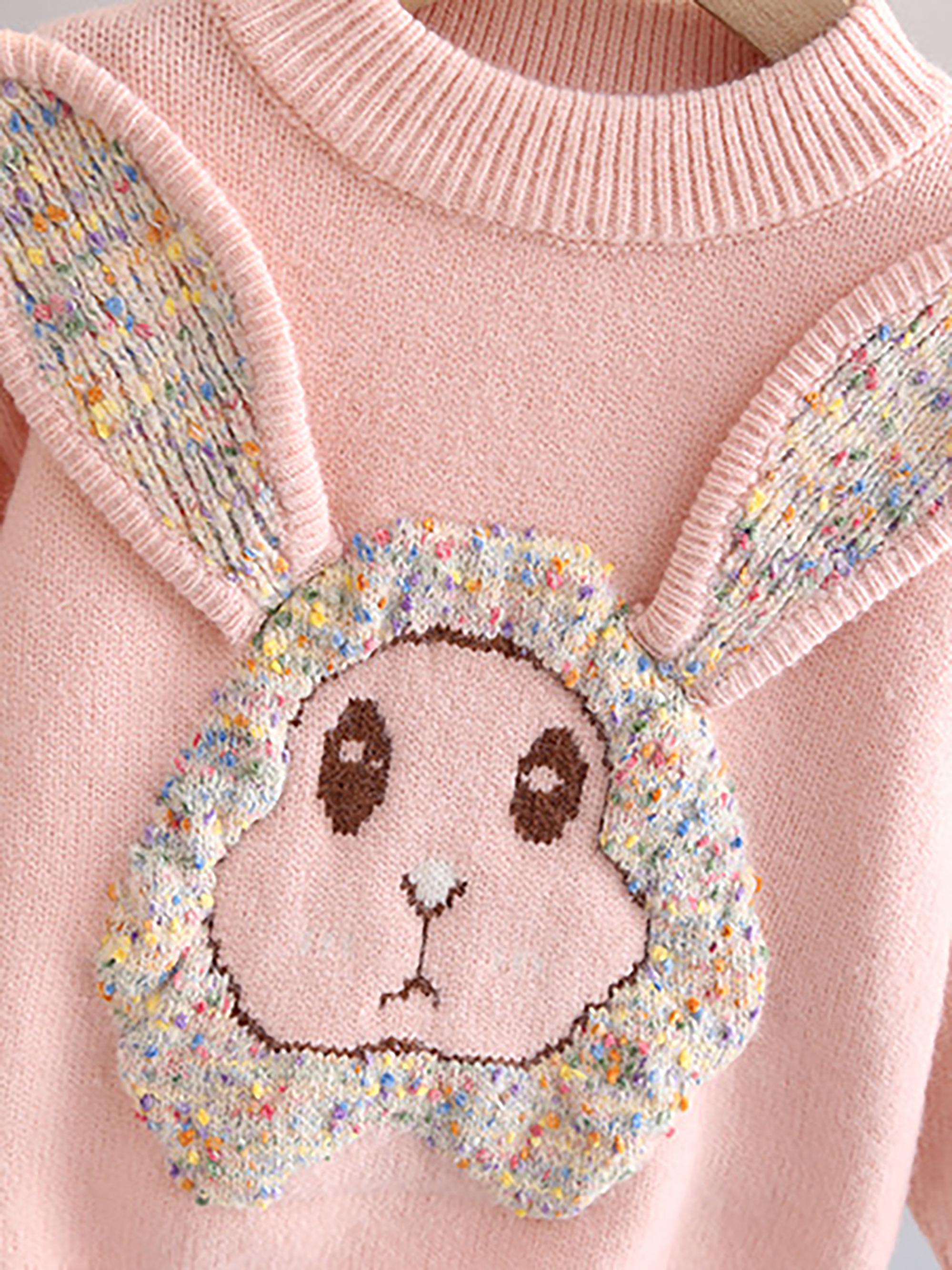 Girls' Thickened Sweater with Hand-Embroidered Design - Winter Warm Loose Fit Cute Button-Front Sweater Suitable for Autumn/Winter, Hand Washable Cozy Sweaters for Girls &