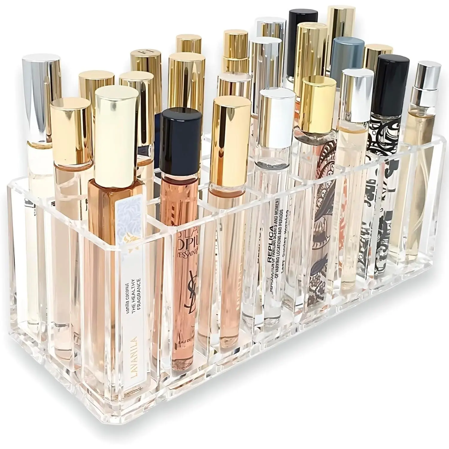 Rollerball Perfume Organizer Beauty Scent Holder 24 Space Organization Refillable Container Tall Scented Oil Storage Display Case