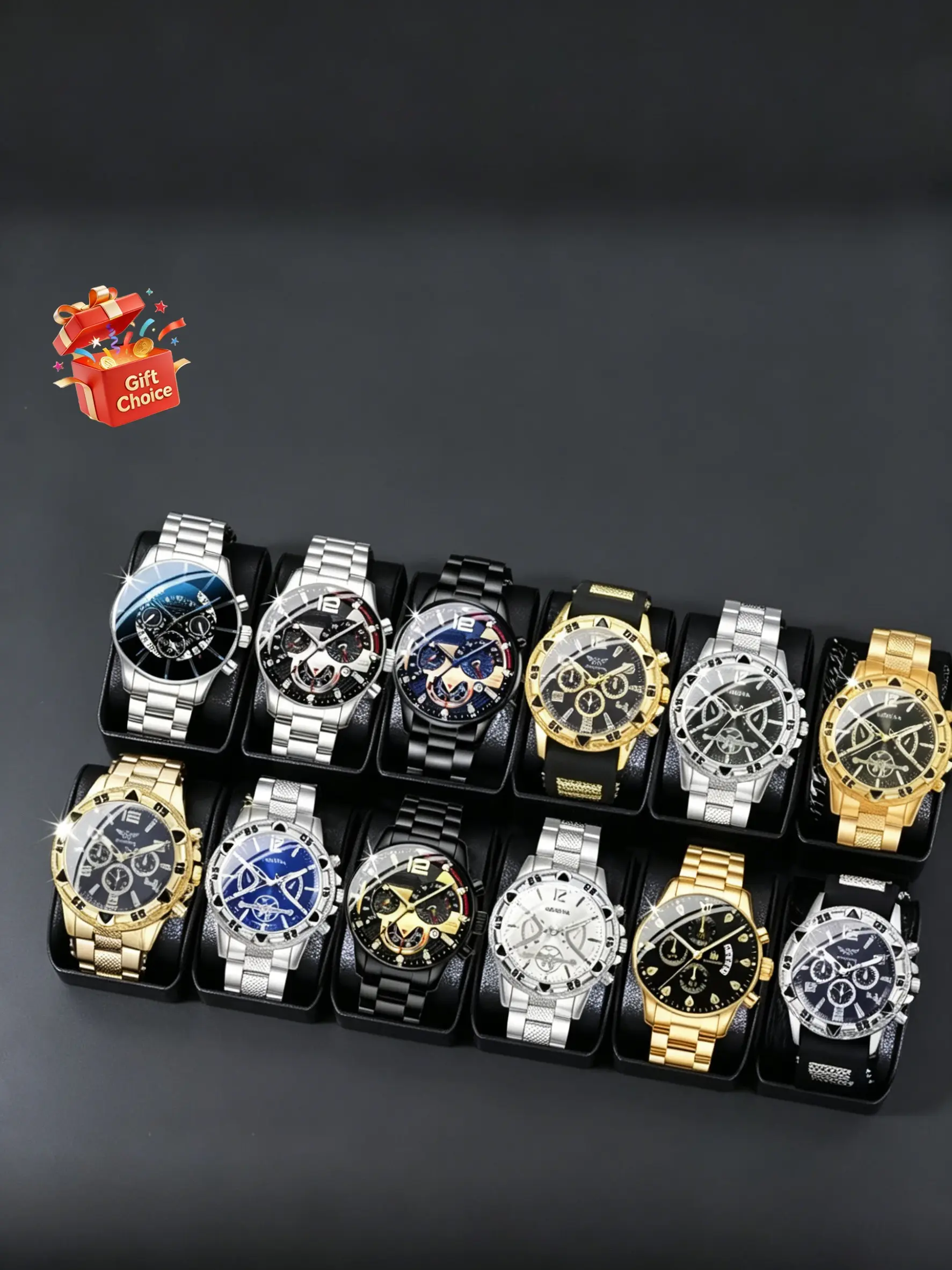 12pcs Men's Fashion Business Sports Quartz Analog Watches Set, Perfect for Business Meetings and Casual Activities, Ideal Gift for Holidays