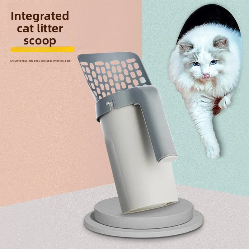PP (Plastic) Pet Waste Scooper - Large-Capacity, Built-In Trash Can, Filtered Litter Scoop for Clumping/Non-Clumping Litter, Rake-Included Dog & Cat Poop Cleaner (No Trash Bag Needed)