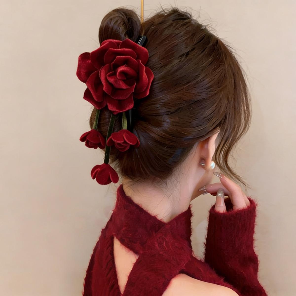 AWAYTR 2 Packs Velvet Rose Flower Hair Claw Clips for Women Girls 5.12" Large Floral Tassel Hair Clips Fashion Barrettes for Thick Thin Hair Styling Accessories AWAYTR 2 Packs Velvet Rose Flower Hair Claw Clips for Women Girls 5.12" Large Floral Tassel Hair Clips Fashion Barrettes for Thick Thin Hair Styling Accessories