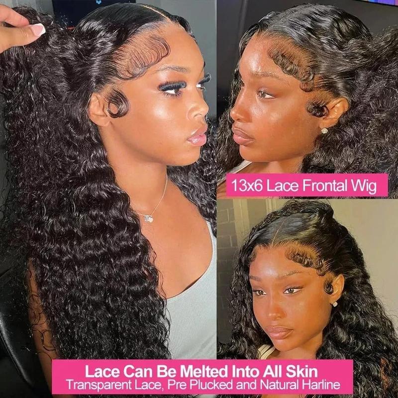 Bling Hair Clearance Sale 13x4 13x6 HD Transparent Lace Wig Deep Wave Brazilian Human Hair Lace Frontal Wig for Women Curly Pre Plucked 30 32 Inches 180% Natural Hairline Valentine’s Day