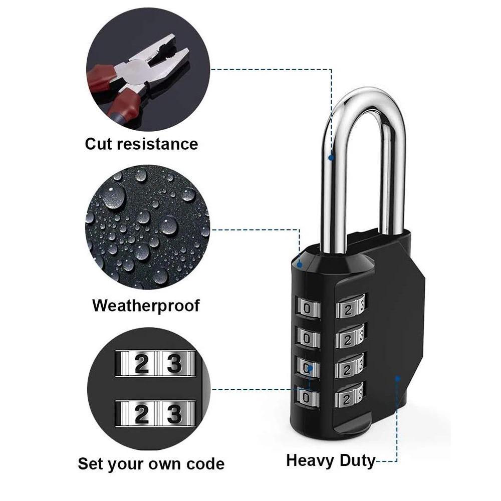 2pcs Resettable 4 Digit Combination Lock Waterproof Heavy Duty Outdoor Padlock High Security Durable Zinc Alloy Body Stainless Steel Cover 10000 Combinations Industrial Use 2pcs Resettable 4 Digit Combination Lock Waterproof Heavy Duty Outdoor Padlock High Security Durable Zinc Alloy Body Stainless Steel Cover 10000 Combinations Industrial Use