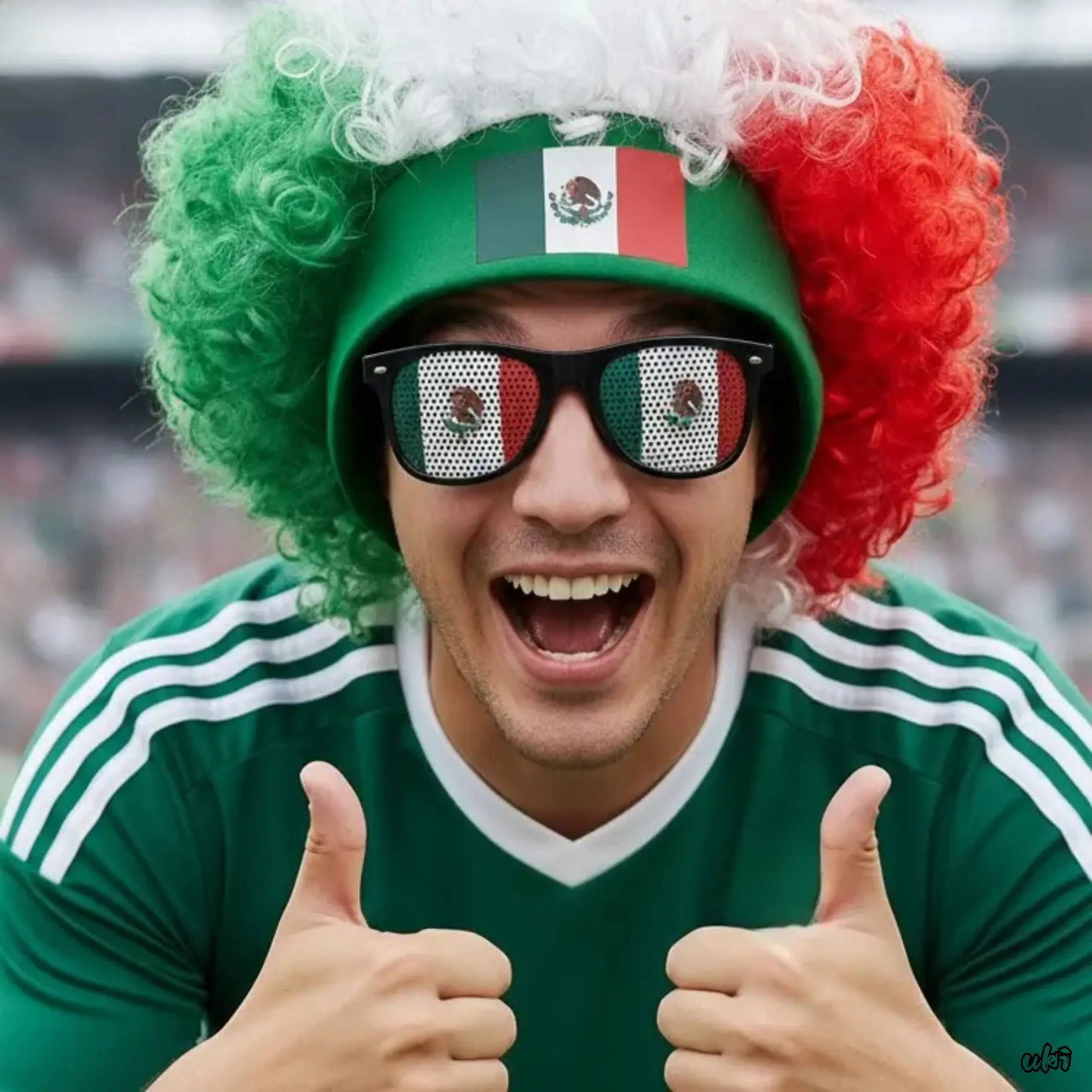 2 Piece Mexico National Flag Fan Costume Set, Green White Red Fluffy Afro Curly Wig With Mexican Flag Headband And Country Flag Print Lens Sunglasses, Adult Cheer Accessory Kit For National Holiday Party Decor Celebrating Mexico's victory,summerwins