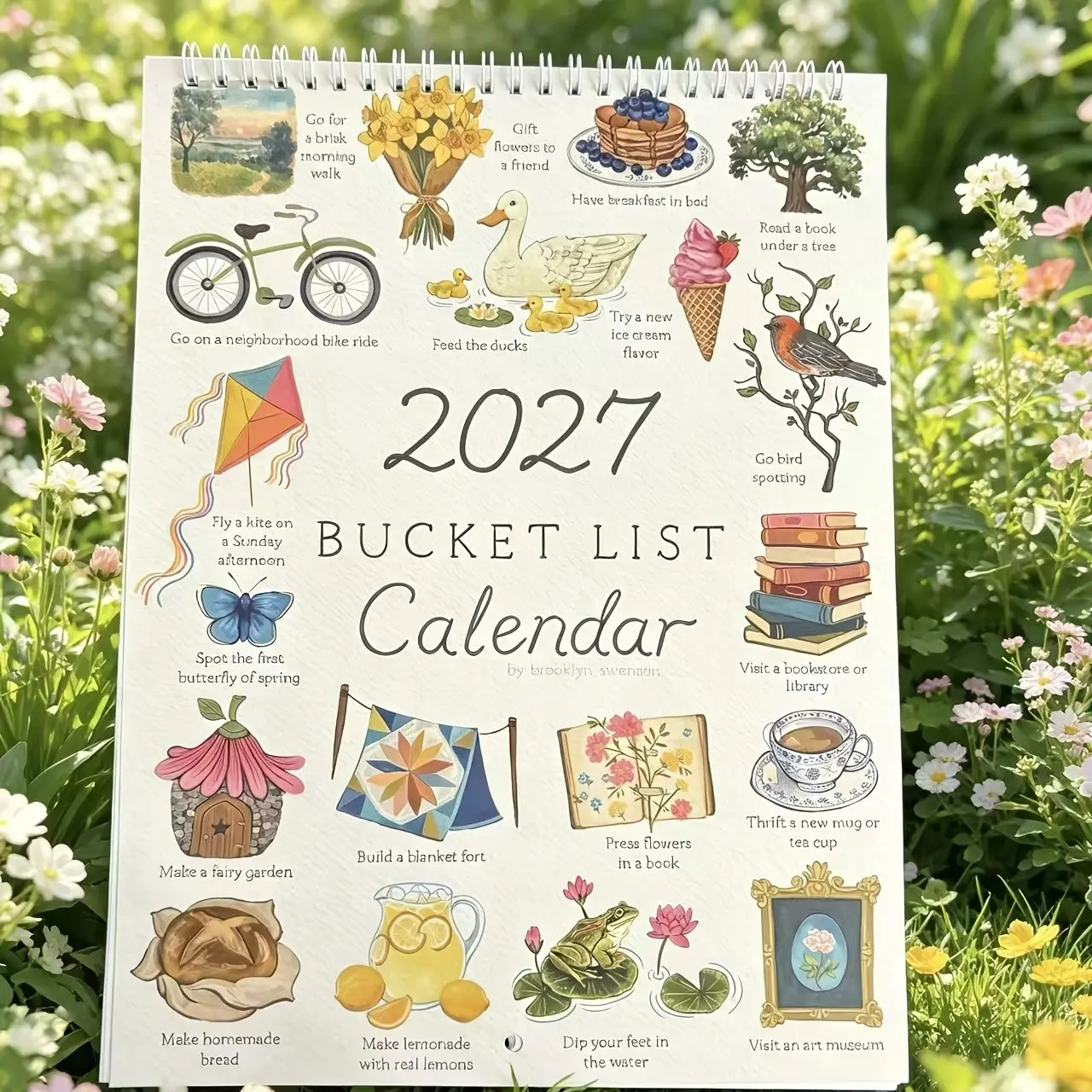 2027 Wish List Watercolor Wall Calendar, Monthly Life Challenge Checklist, Forest Style Home Decor, Healing Monthly Calendar, Bucket List Calendar