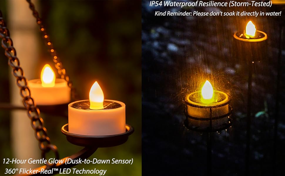 Solar Tea Lights Outdoor Waterproof, 8pcs Rechargeable Dusk to Dawn Little Solar Votive Candles, Flameless Flickering Small Light for Lantern Window DIY Chandelier Patio Deck Garden Decor (Warm Amber)