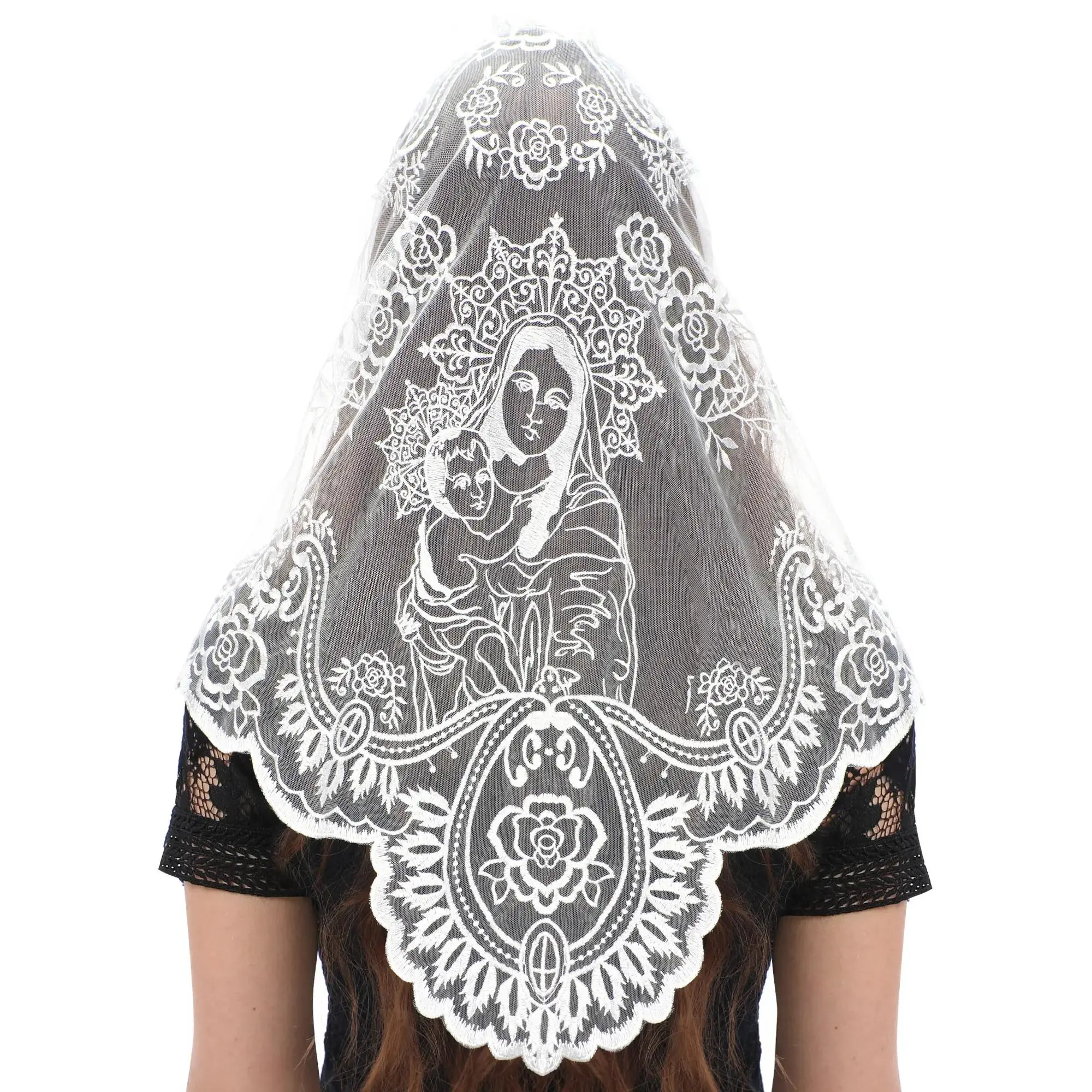 Church Veil Lace Mantilla - Triangle Virgin Mary Head Covering Spanish Veil for Women
