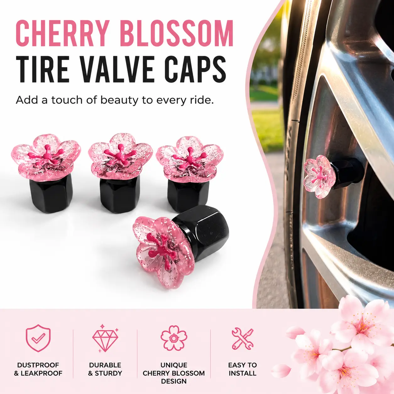 4pcs Universal Car Tire Valve Caps, Aluminum Alloy Flower Design, Creative Gift Idea, Durable Automotive Decoration Accessories, Car Parts-YY0