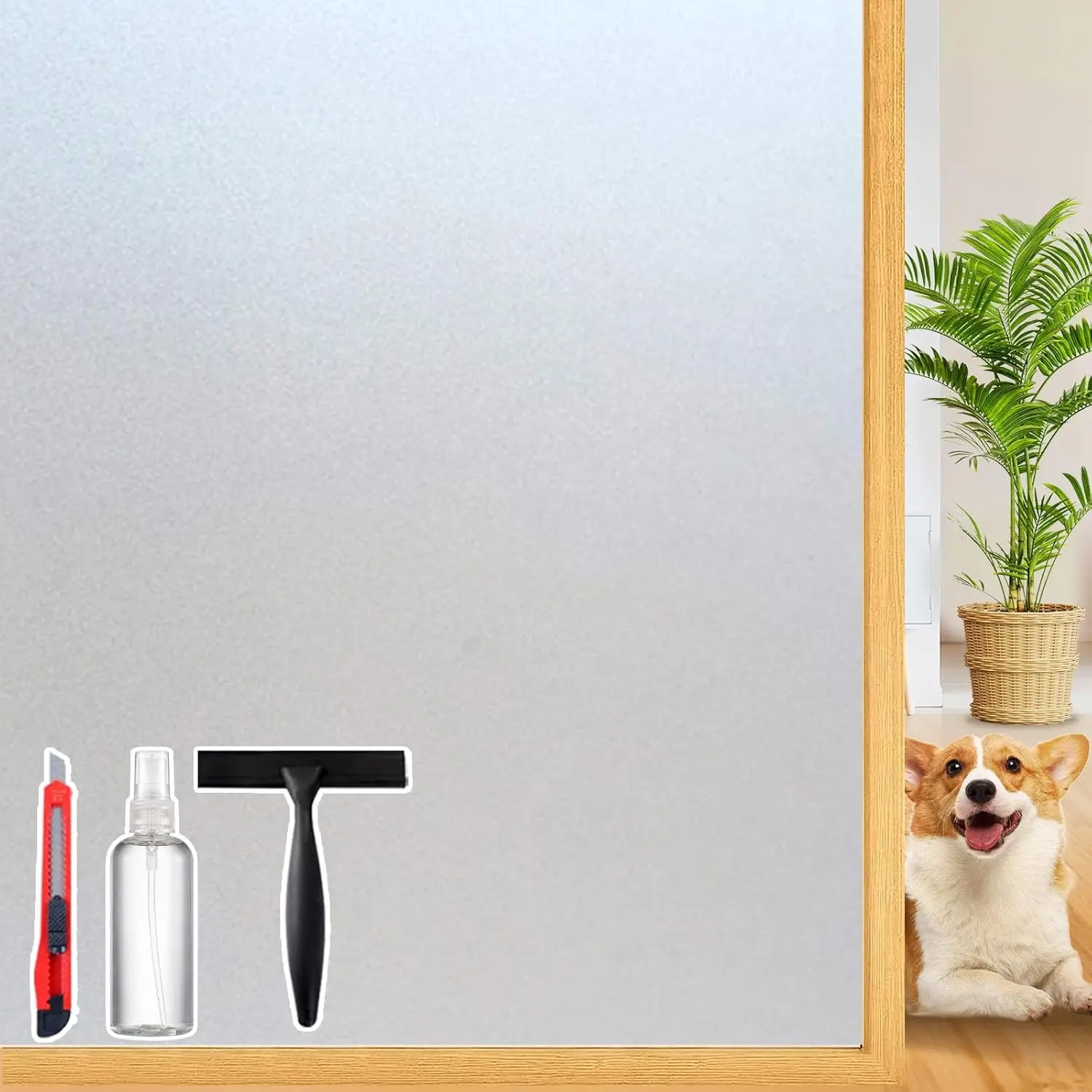 17.5x157.4" Non-Customised 2-Way Frost Static Cling Window Film with Tools, Light-Blocking Anti-UV Home Decor Privacy Tint Stickers