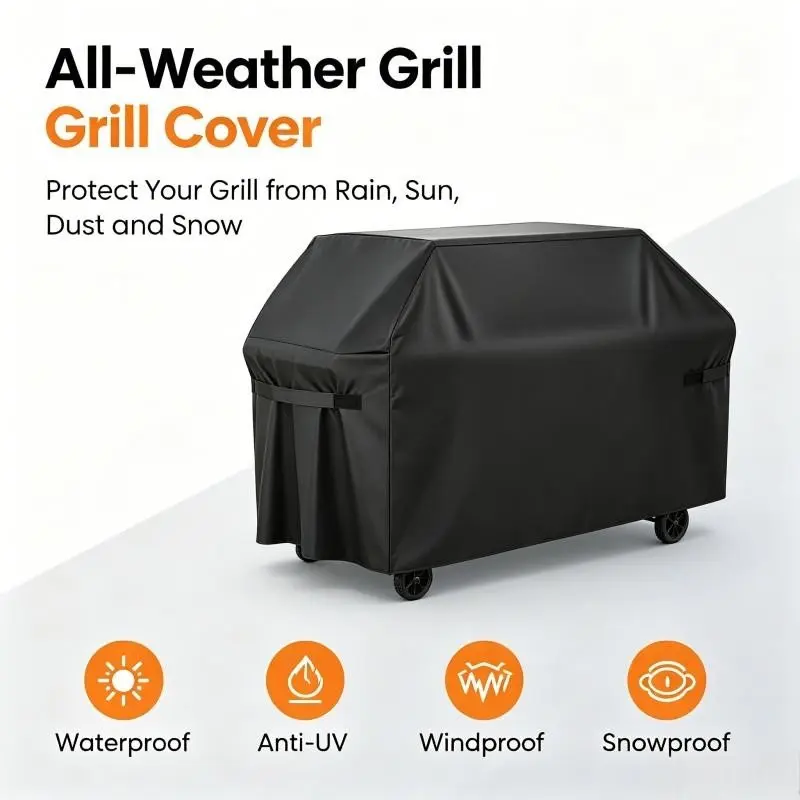 420D Waterproof BBQ Grill Cover, Outdoor BBQ Rack Protector, Thick Oxford Fabric, Durable, Rainproof Sunscreen Snowproof Dustproof, Anti-Tear Fade-Resistant, Windproof Design, Velcro Fastening, Fits Most 57x46x24 Inch Grills, Garden Furniture Protection