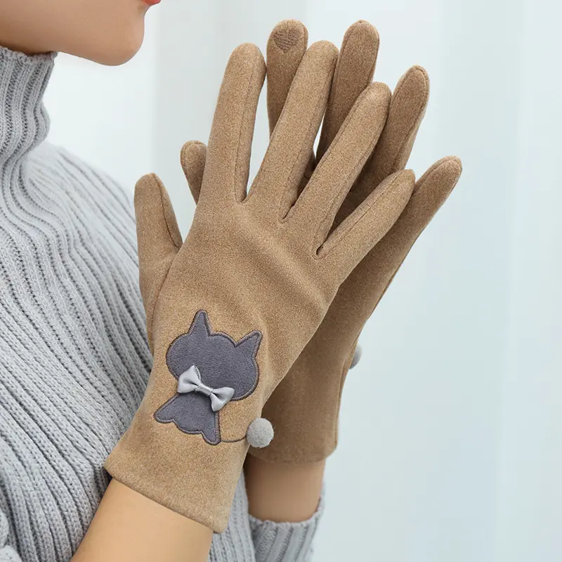 Women Fleece Lined Winter Gloves Five-Finger Touch Screen Warm Texting Mittens Thick Thermal Windproof Soft Knitted Wrist Gloves for Cycling Daily Wear Commuting Walking