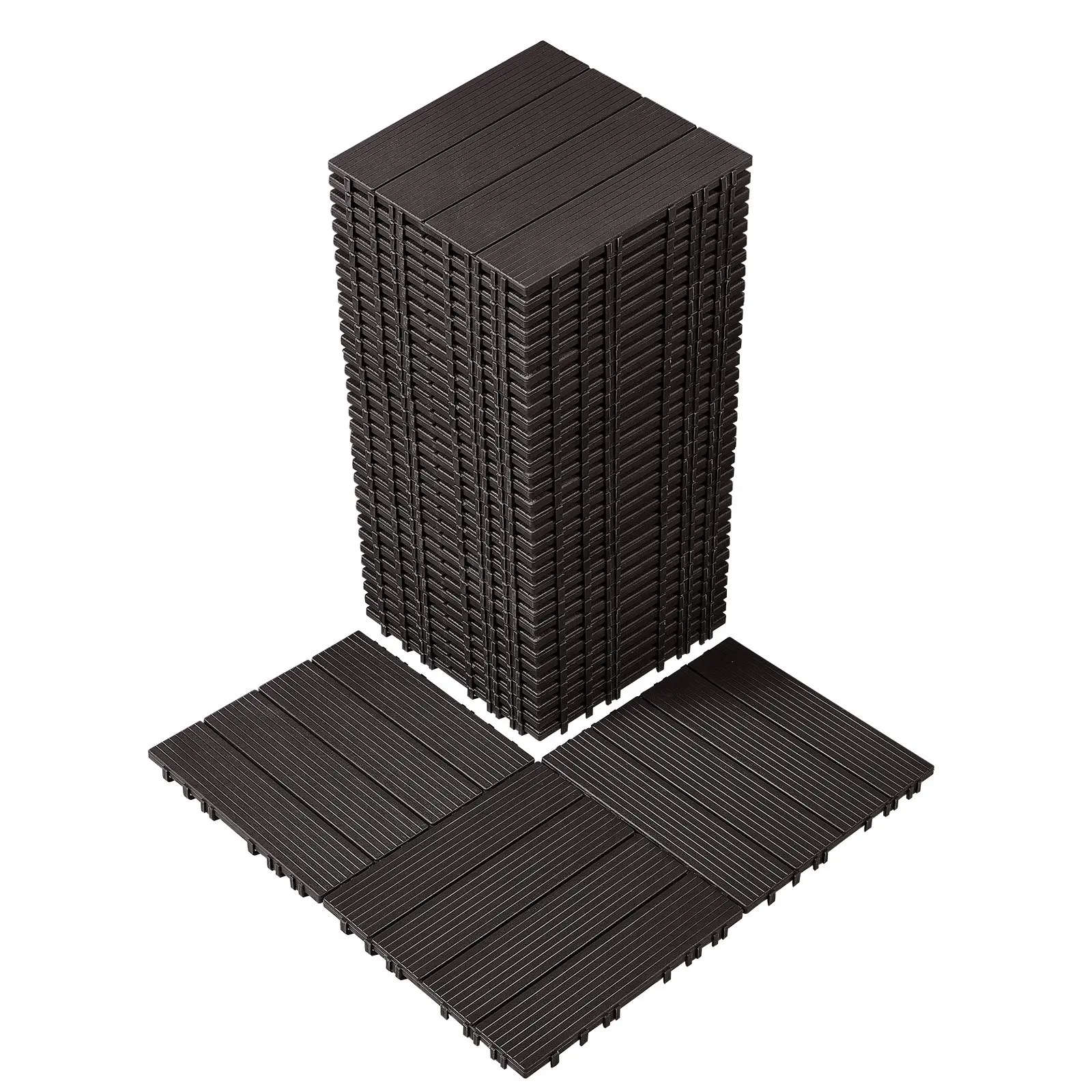 【toolupgrade】VEVOR Interlocking Deck Tiles, 36 Pack, 11.6" x 11.6" 36 sq. ft Plastic Waterproof Outdoor Flooring All Weather Use, Patio Floor Decking Covering Tiles for Porch Poolside Balcony Backyard, Dark Brown