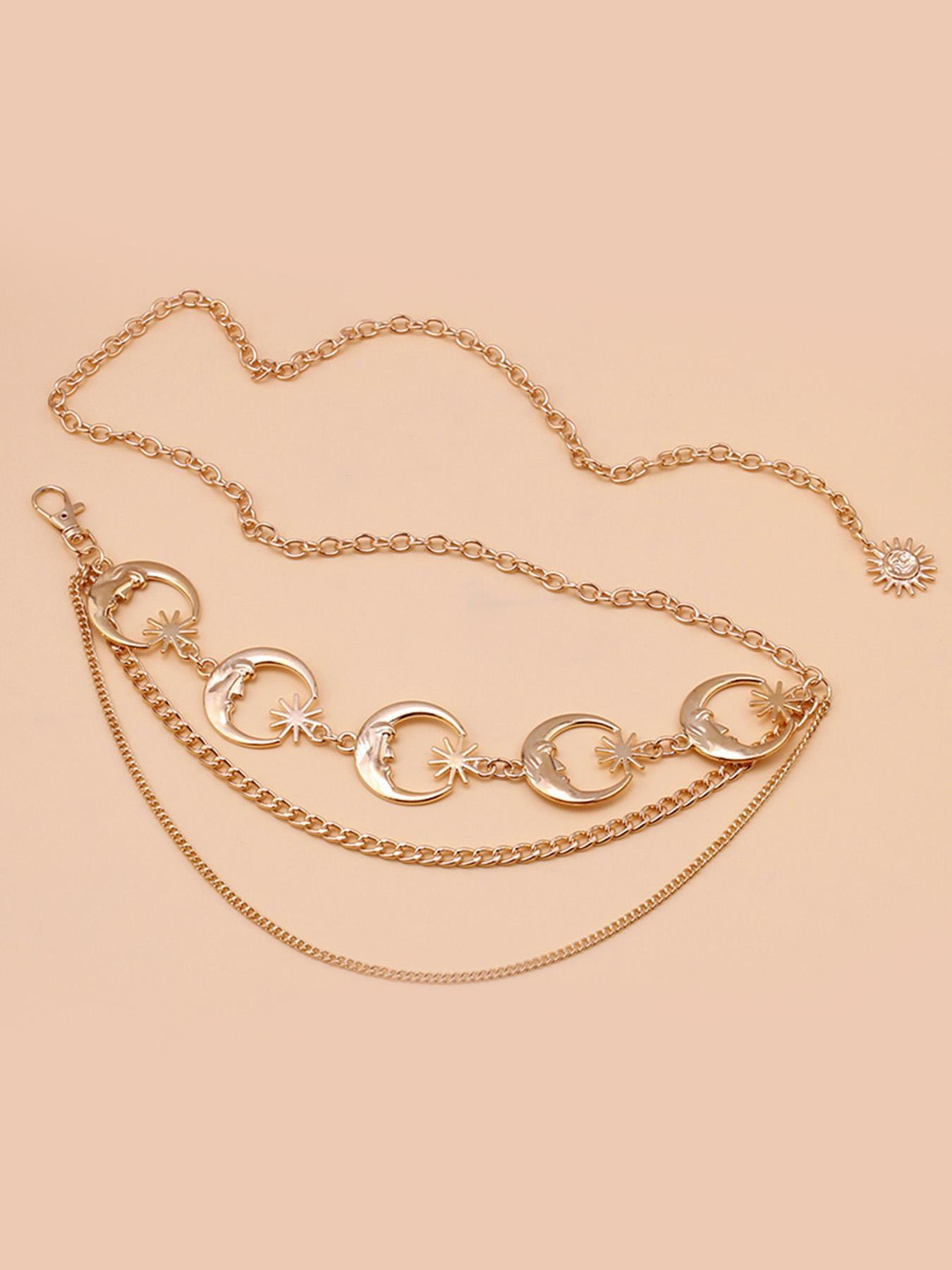 Chain Belt Gold Silver Chain Belt Chain Belts For Women Fashion Silver Belt Chain Silver Waist Chain Belt Moon Sun Chain Belt Metal Chain Belt Moon Chain Belt Layered Waist Belt