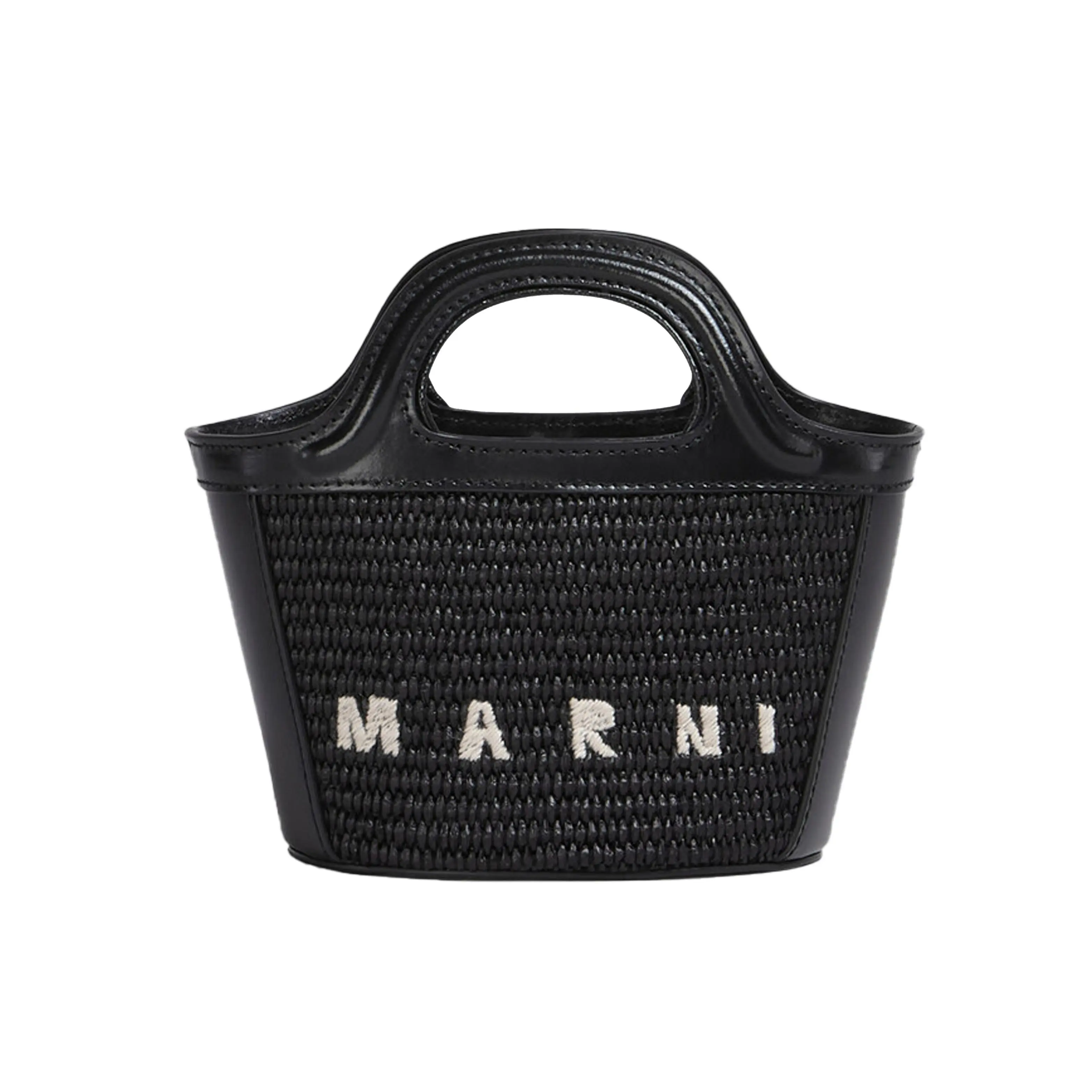 Marni Tropicalia Detachable Strap Leather Bucket Bag for Women, Crossbody and Shoulder Handbag, Mini Style, Black