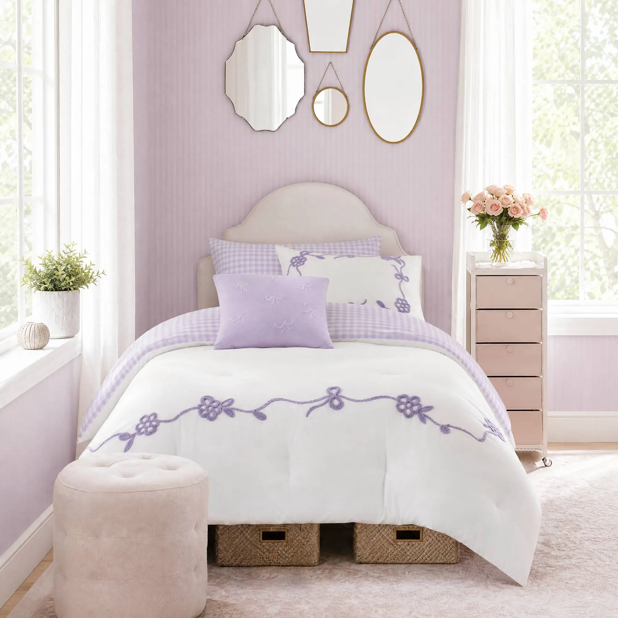 ARCH 4-Piece Twin/Twin XL Comforter Set Purple Soft Microfiber Bedding Set with Comforter, Flat Sheet, Fitted Sheet, Pillowcase for Kids Teens Adults Bedroom Dorm Guest Room Lightweight All-Season Cozy Bed Set, Home Furniture and Household Product