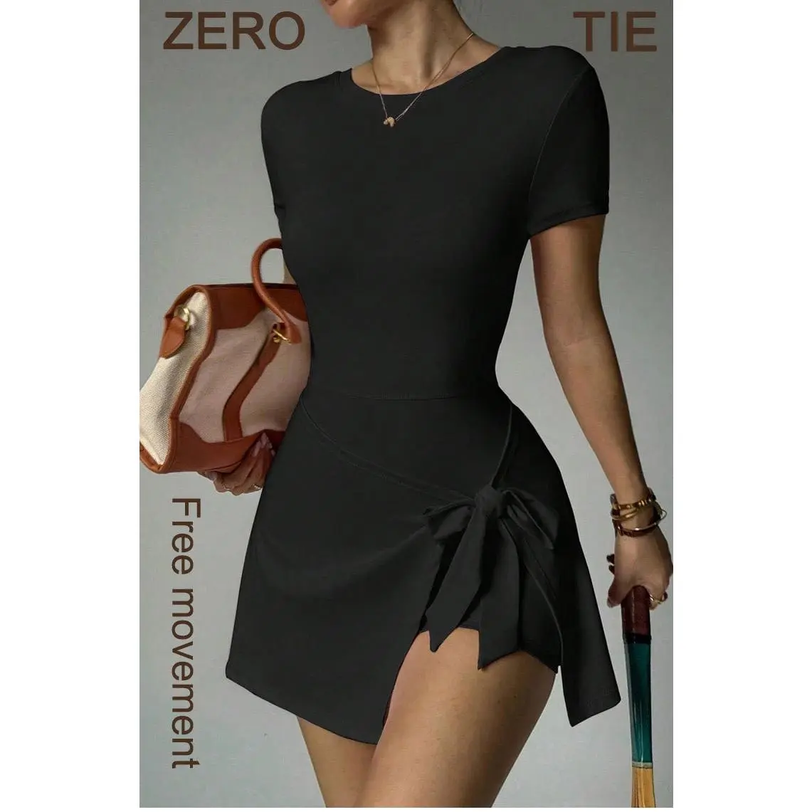 Women's Athletic Tennis Dress, Mock Two-Piece Design, Slim Fit Open Back, Anti-Chafing Shorts Liner, Casual Yoga Jumpsuit Skirt for Outdoor Fitness