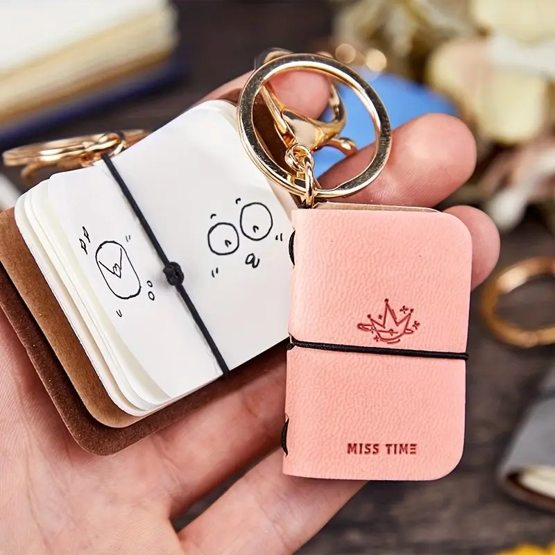 Mini PU Leather Aesthetic Keychain Notebook, Vintage Impressionist Art Travel Journal, Compact Portable Daily Use Gift Planner, Christmas New Year Present