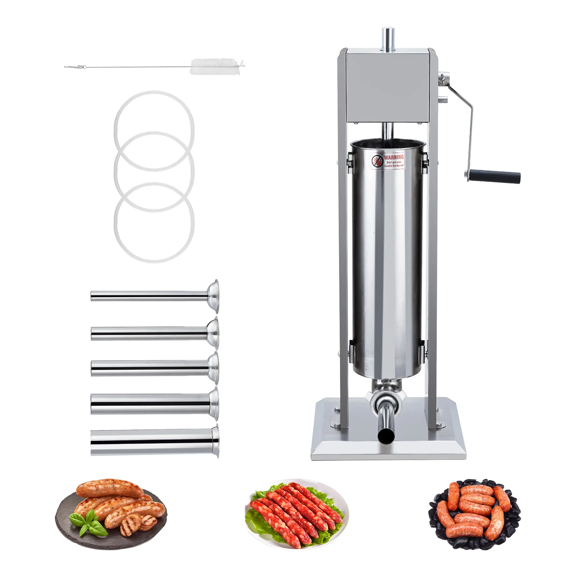 15LBS Manual Sausage Stuffer – 7L Capacity, Dual Speed Gear, 304 Stainless Steel, 5 Filling Tubes for Commercial & Home Use