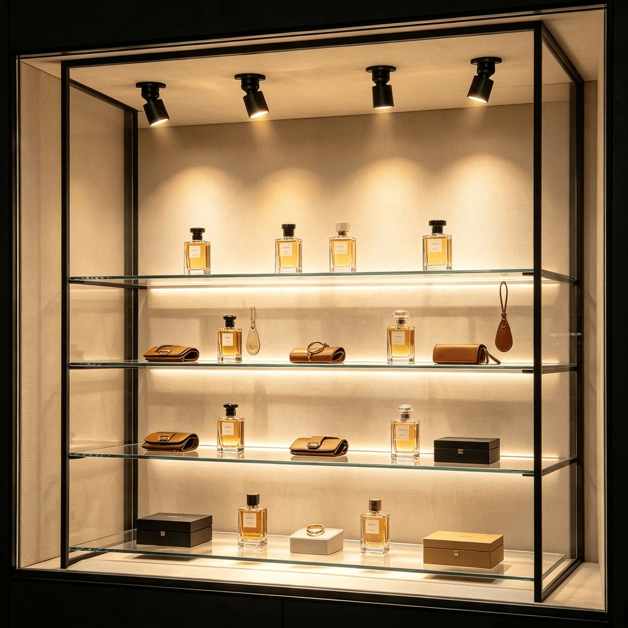 LED Mini Spotlights Display Lighting Set, Lighting Fixture, 2/4 Head Lamps, USB Powered, 3000k Warm Light, Ideal for Jewelry, Model, Glass Displays