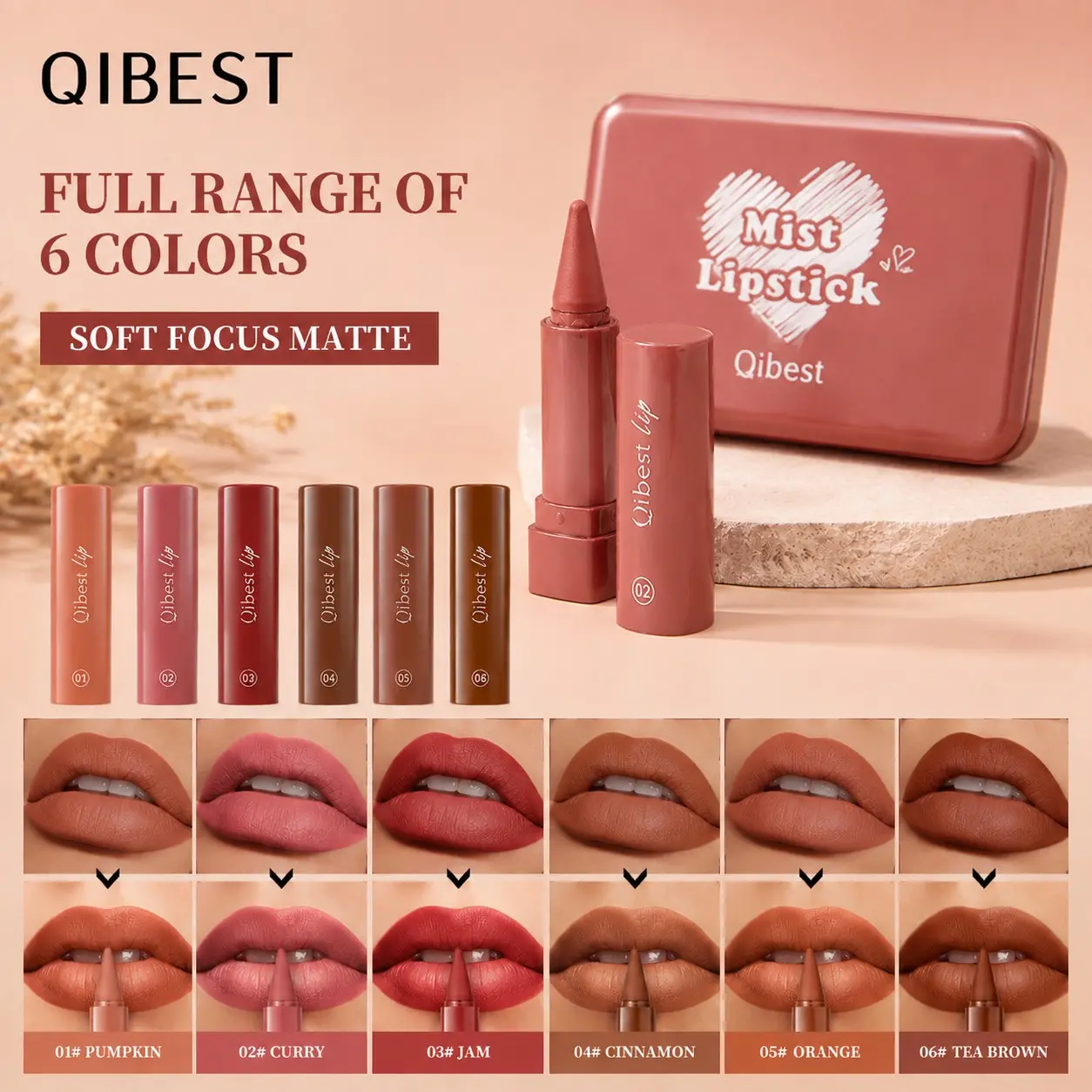 6pcs Matte Lip Liner Set, Oak Series, Smooth and High Pigmented Lip Makeup Pencil, Mini Lipstick Kit